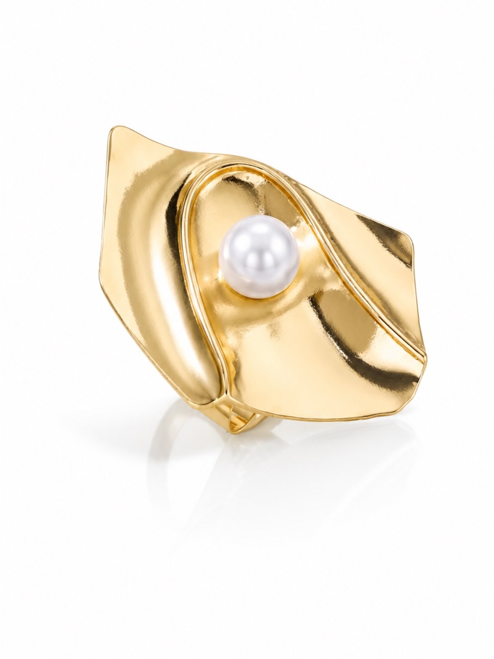 Gold Pearl Accent Sculptural Ring